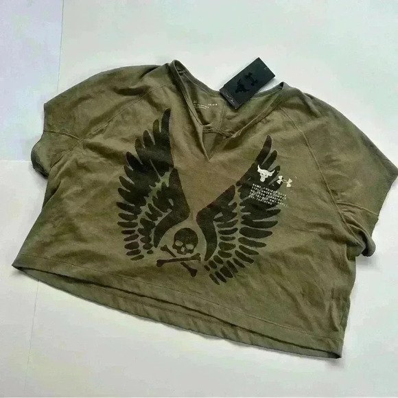 NWT Under Armour Women's Project Rock Wings Army Green Workout Loose Top Size L - Picture 10 of 15